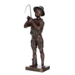 Adolphe-Jean Levergne (French 1852-1901) - Le Pecheur bronze figure of a fishing boy, modelled