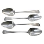 Pair of George III Old English pattern silver table spoons, both with monogrammed handles, maker