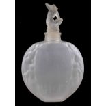 René Lalique 'Sirenes Avec Bouchon' figurine frosted glass flask vase with figural stopper, with