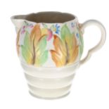 Clarice Cliff 'Celtic Leaf and Berry' pattern jug, with moulded shape no. 41A and factory stamp to