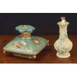 Mid 19th century Minton porcelain floral encrusted scent bottle and stopper, with gilt highlighted