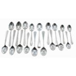 Eighteen assorted silver teaspoons including maker's Barker Brothers, W.S Savage & Co, Cooper