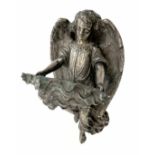 After the antique - silvered bronze stoup modelled as a cherub with wings holding a conch shell,