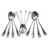 Set of twelve Hanoverian rat tail pattern silver soup spoons, maker Cooper Brothers & Sons,
