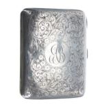 Victorian silver engraved cigarette case, the cover foliate engraved with a monogrammed cartouche,