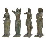 Good group of four large bronze figures, modelled as semi draped maidens, upon shallow square plinth