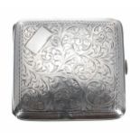 S W Goode & Co. silver cigarette case, with a foliate engraved cover with small cartouche, enclosing