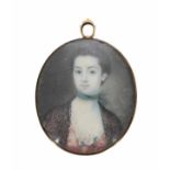 English School (18th century) - portrait miniature of a lady, head and shoulders wearing a pink