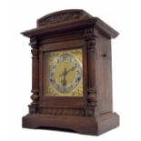 German oak cased three train mantel clock, the Kienzle movement no. 46929 striking on five rods, the