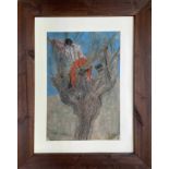 Henry Inlander (1925-1983) - 'Man In An Olive Tree', signed and dated 54 (1954), charcoal, gouache