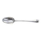 George I silver Hanoverian pattern rat tail basting spoon, with an engraved knight crest beneath the