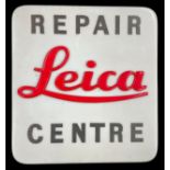 Large Leica Repair Centre perspex shop sign, enclosing a lamp behind, 25" wide, 27" high