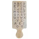 Rare 18th century ivory alphabet hornbook, of paddle form with the full alphabet over additional