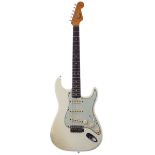 1965 fender Stratocaster electric guitar, made in USA, ser. no. L8xxx3; Body: nitro Olympic white