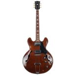 1970s Columbus semi-hollow body electric guitar, made in Japan; Body: walnut finish, a few minor