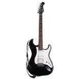 Alesis X guitar; Body: black finish; Neck: maple; Fretboard: rosewood; Frets: good; Case: Fender gig