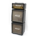 1986 Marshall Lead 12 guitar amplifier set with head, one matching angled and one straight speaker