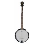 Samick Artist Series edition five string banjo, with geometric mother of pearl inlay to the