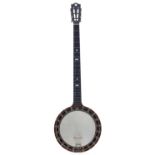 Windsor no. 6 five string banjo, with 9" skin and geometric mother of pearl inlay to the