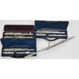 Four ex-student metal flutes; two Buffet Crampon & Cie, Boosey & Hawkes Edgeware and a Yamaha IN