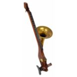 Interesting two string phonofiddle, 'Plectrum Model', by and inscribed on the brass horn A.T.