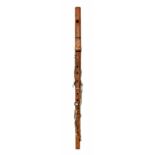 Old boxwood flute, unnamed, with twelve nickel keys on wooden blocks, length 68cm (missing crown)