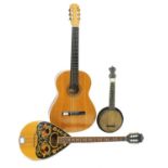 Contemporary Alhambra classical Spanish guitar, labelled; also an Eko bouzouki, made in Italy and