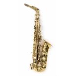 Artemis gold lacquered alto saxophone, ser. no. 980721, with crook and mouthpiece, case