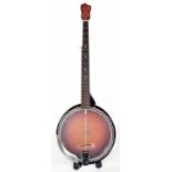 Contemporary unnamed banjo, with 11" transparent skin and sunburst finish, soft case