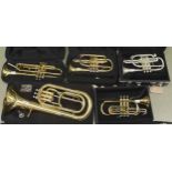 Three ex-student cornets by JP, Blessing and Prelude by Bach, two mouthpieces, all cased; also a