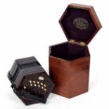 Good Lachenal & Co. Soprano two row concertina with twenty-one bone buttons on pierced rosewood