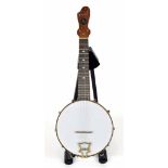 John Grey & Son of London Benares model banjo ukulele, with 8" skin, mother of pearl dot inlay to