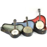 'The Whirle' Windsor banjo ukulele, case; also a Savana banjo ukulele, case and a banjo mandolin,