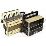 Small Hohner Signorina Grossi piano accordion, pearloid finish, leather case; also an old German