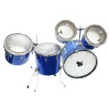 Premier five piece drum kit, blue finish, within protective carrying cases (heavily used condition)