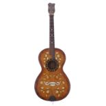 Early 20th century German tenor guitar, with foliate and multi-band inlay to the top, within an