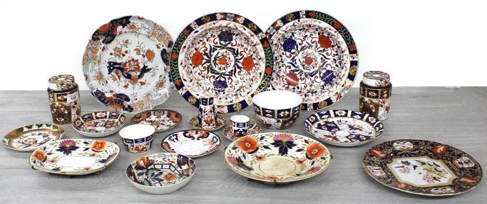 Selection of Royal Crown Derby 'Imari' pattern porcelain to include plates, saucers, miniature