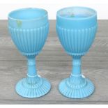 Two similar vintage opaline blue moulded glass goblets in the manner of Sowerby, 6" high