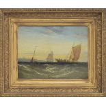 English School (19th century) - fishing boats and other shipping off the coastline in a squall,