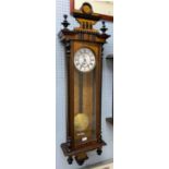 Vienna walnut and ebonised single weight wall regulator clock, the 6.5" dial with Roman numerals and