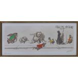 After Boris O'Klein (20th century) - 'A la queue' signed artist's proof coloured etching, 8" x 18.