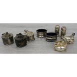 Small selection of hallmarked silver table items to include pair of Gorham Manufacturing Co. cruet