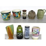 Collection of art pottery vases to Poole shape no. 858, Watcombe, Iden Pottery, an Austrian vase,