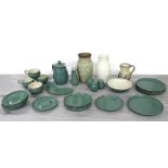 Selection of Denby tablewares to include teacups and saucers, plates, cruet set, hot water pot; also