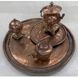 Good selection of antique copper to include a twin-handled samovar with brass tap, smaller globe