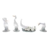 Selection of four Lladro swan figures, tallest 4.5" high