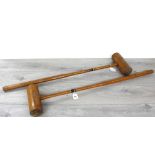Pair of vintage wooden croquet mallets, 36" long (2)