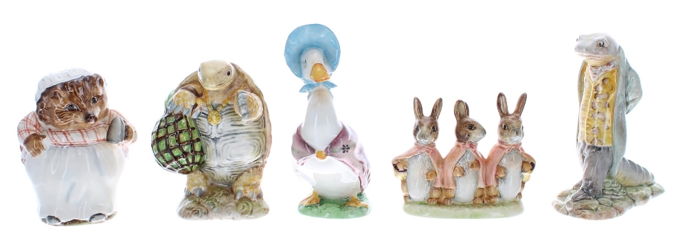 Group of five Beswick, F. Warne & Son Co Ltd. Beatrix Potter figures; including Flopsy, Mopsy and