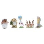 Group of five Beswick, F. Warne & Son Co Ltd. Beatrix Potter figures; including Flopsy, Mopsy and