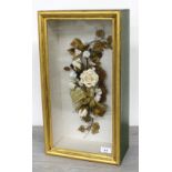 Decorative floral bouquet diorama, within a glazed box frame, 11" wide, 6" deep, 20.5" high